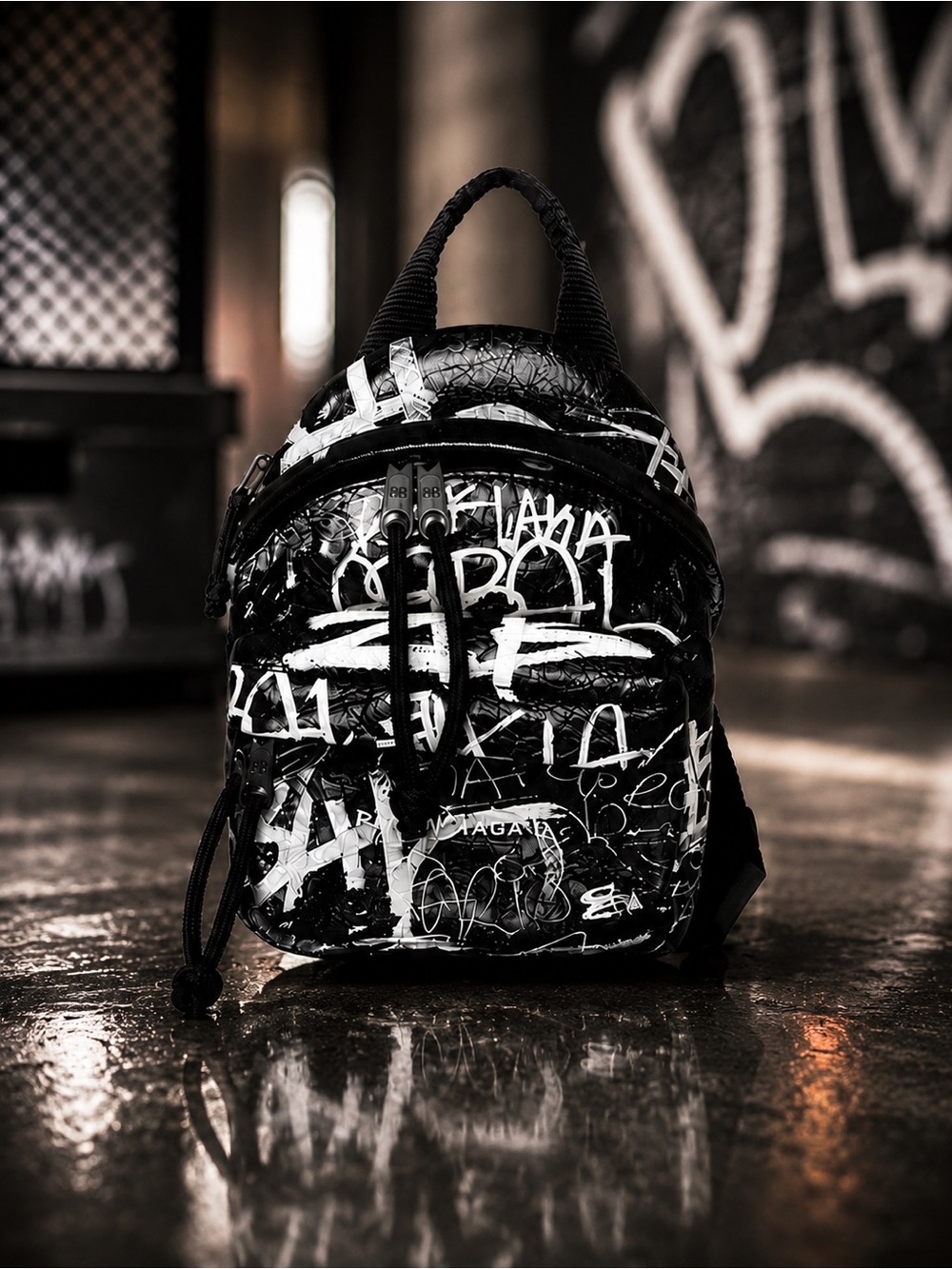 Balenciaga Black Leather Graffiti Mini Backpack Crossbody | Like New | COA